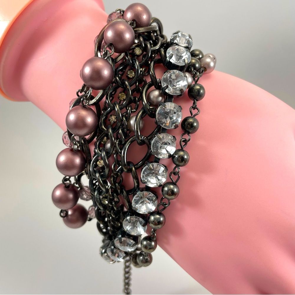 Simply Vera Vera Wang Black Tone Faux Pearl Rhinestone Chunky Chain Bracelet